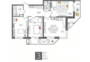 3-к квартира, вторичка, 88м2, 21/24 этаж