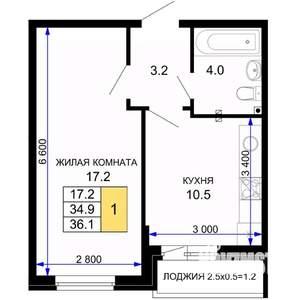 1-к квартира, вторичка, 36м2, 15/16 этаж