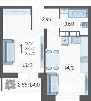 1-к квартира, вторичка, 35м2, 14/19 этаж