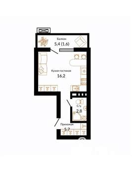 Студия квартира, вторичка, 27м2, 12/15 этаж