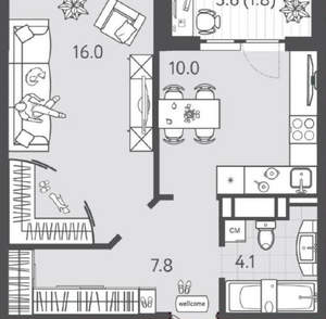 1-к квартира, вторичка, 38м2, 8/23 этаж