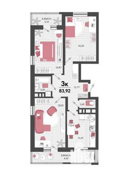 3-к квартира, вторичка, 84м2, 13/18 этаж