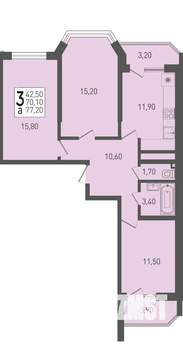 3-к квартира, вторичка, 77м2, 20/22 этаж