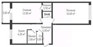 2-к квартира, вторичка, 47м2, 5/5 этаж