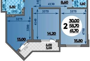 2-к квартира, вторичка, 62м2, 6/22 этаж