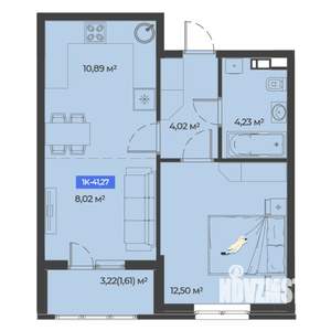 1-к квартира, строящийся дом, 41м2, 5/5 этаж