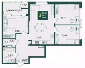 3-к квартира, вторичка, 81м2, 2/18 этаж