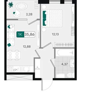1-к квартира, вторичка, 36м2, 10/18 этаж