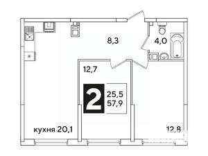 2-к квартира, вторичка, 58м2, 4/16 этаж
