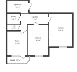 2-к квартира, вторичка, 52м2, 7/14 этаж