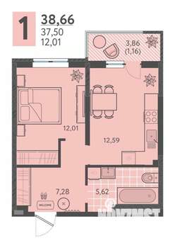 1-к квартира, вторичка, 39м2, 4/18 этаж