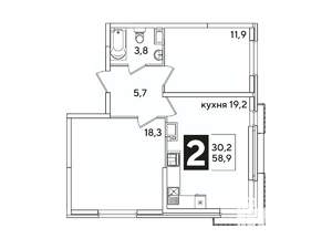 2-к квартира, вторичка, 59м2, 12/16 этаж