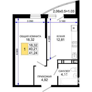 1-к квартира, вторичка, 41м2, 7/19 этаж