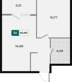 1-к квартира, вторичка, 36м2, 1/18 этаж