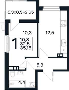 1-к квартира, вторичка, 35м2, 4/4 этаж