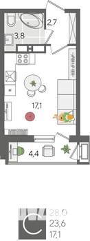 Студия квартира, вторичка, 28м2, 21/24 этаж
