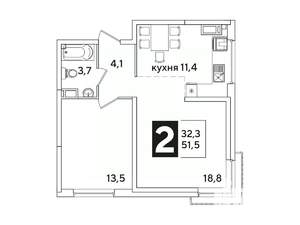 2-к квартира, вторичка, 52м2, 14/16 этаж