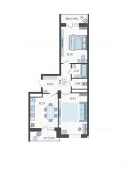 2-к квартира, вторичка, 72м2, 5/16 этаж