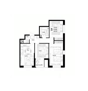 3-к квартира, вторичка, 68м2, 6/18 этаж