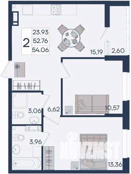 2-к квартира, вторичка, 54м2, 9/18 этаж