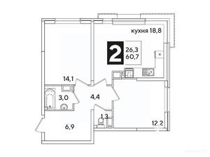 2-к квартира, вторичка, 61м2, 10/16 этаж