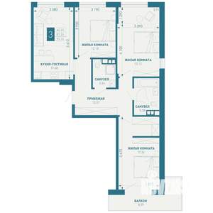 3-к квартира, строящийся дом, 94м2, 3/18 этаж