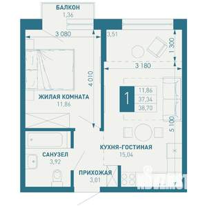 1-к квартира, строящийся дом, 39м2, 3/18 этаж