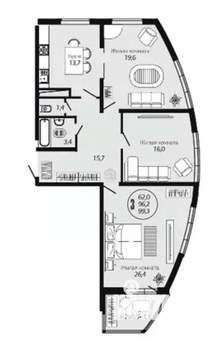 3-к квартира, вторичка, 99м2, 16/25 этаж
