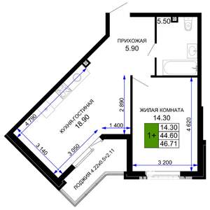 1-к квартира, вторичка, 47м2, 1/12 этаж