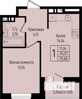 1-к квартира, вторичка, 36м2, 7/14 этаж