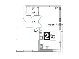 2-к квартира, вторичка, 59м2, 8/16 этаж