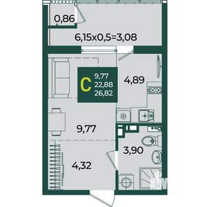 Студия квартира, вторичка, 27м2, 4/18 этаж