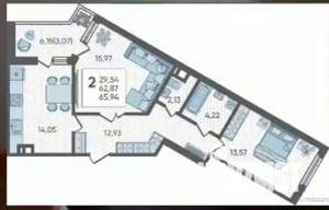 2-к квартира, вторичка, 66м2, 12/19 этаж