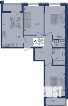 3-к квартира, вторичка, 76м2, 15/18 этаж