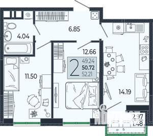 2-к квартира, вторичка, 51м2, 19/21 этаж