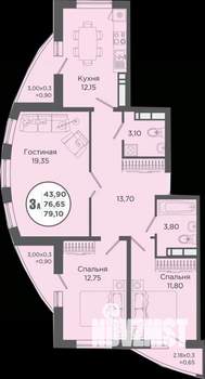 3-к квартира, вторичка, 80м2, 8/19 этаж