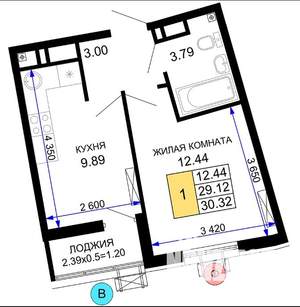 1-к квартира, сданный дом, 30м2, 4/24 этаж