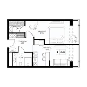 2-к квартира, вторичка, 47м2, 13/19 этаж