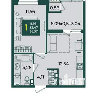 1-к квартира, вторичка, 36м2, 16/18 этаж