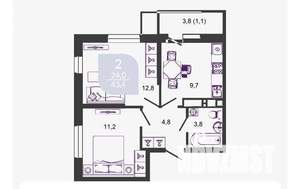 2-к квартира, вторичка, 42м2, 1/24 этаж