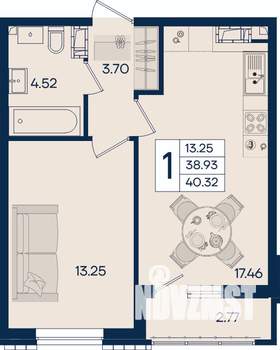 1-к квартира, вторичка, 40м2, 17/18 этаж