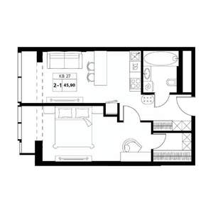2-к квартира, вторичка, 46м2, 16/19 этаж