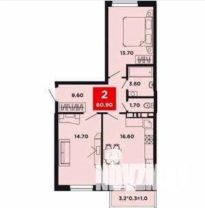 2-к квартира, вторичка, 61м2, 16/16 этаж