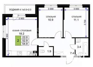 2-к квартира, вторичка, 53м2, 12/16 этаж