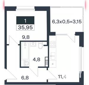 1-к квартира, вторичка, 33м2, 3/4 этаж