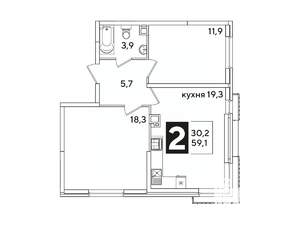 2-к квартира, вторичка, 59м2, 7/16 этаж