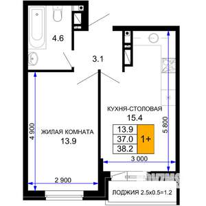 1-к квартира, строящийся дом, 38м2, 3/16 этаж