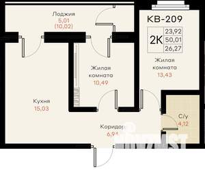 2-к квартира, вторичка, 55м2, 7/18 этаж