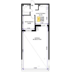 1-к квартира, вторичка, 54м2, 3/18 этаж