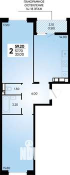 2-к квартира, вторичка, 59м2, 18/18 этаж